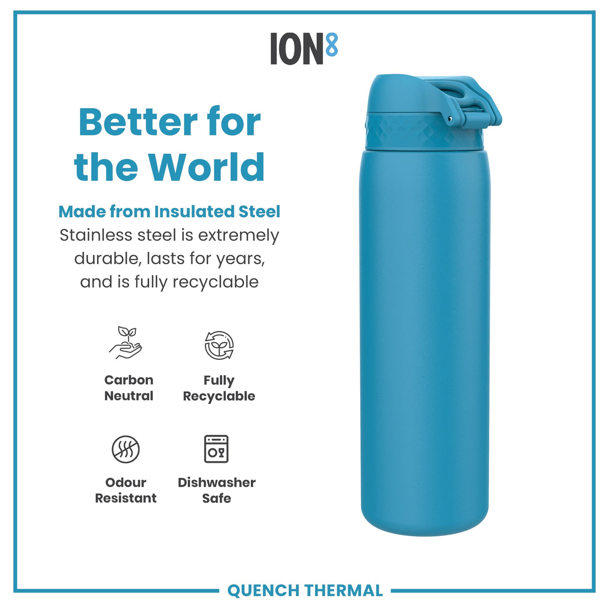 Leak Proof Thermal Water Bottle, Insulated, Blue, 31oz