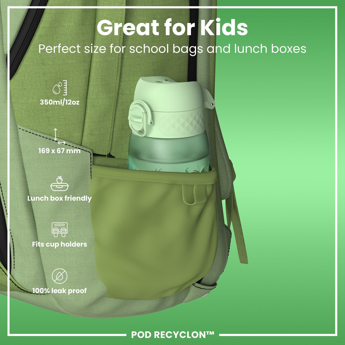 Leak Proof Kids' Water Bottle, Recyclon, Pandas, 12oz