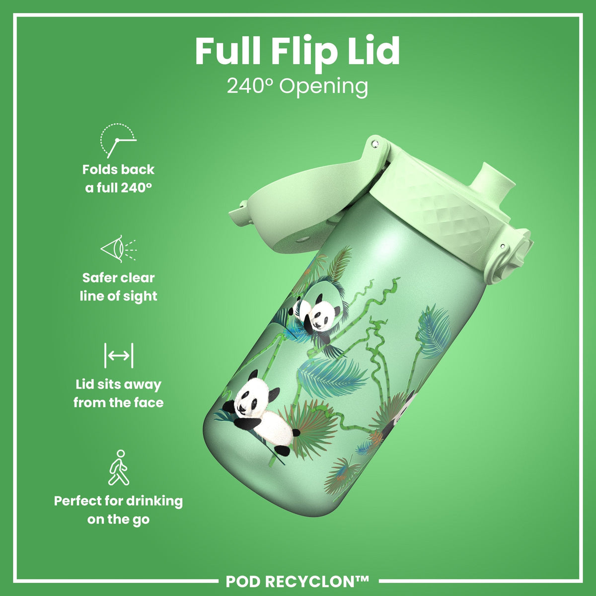 Leak Proof Kids' Water Bottle, Recyclon, Pandas, 12oz