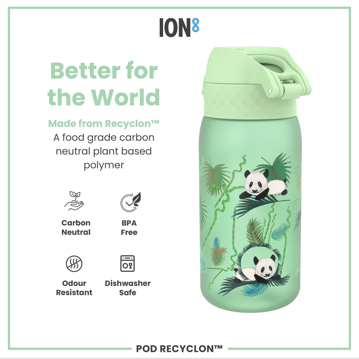 Leak Proof Kids' Water Bottle, Recyclon, Pandas, 12oz