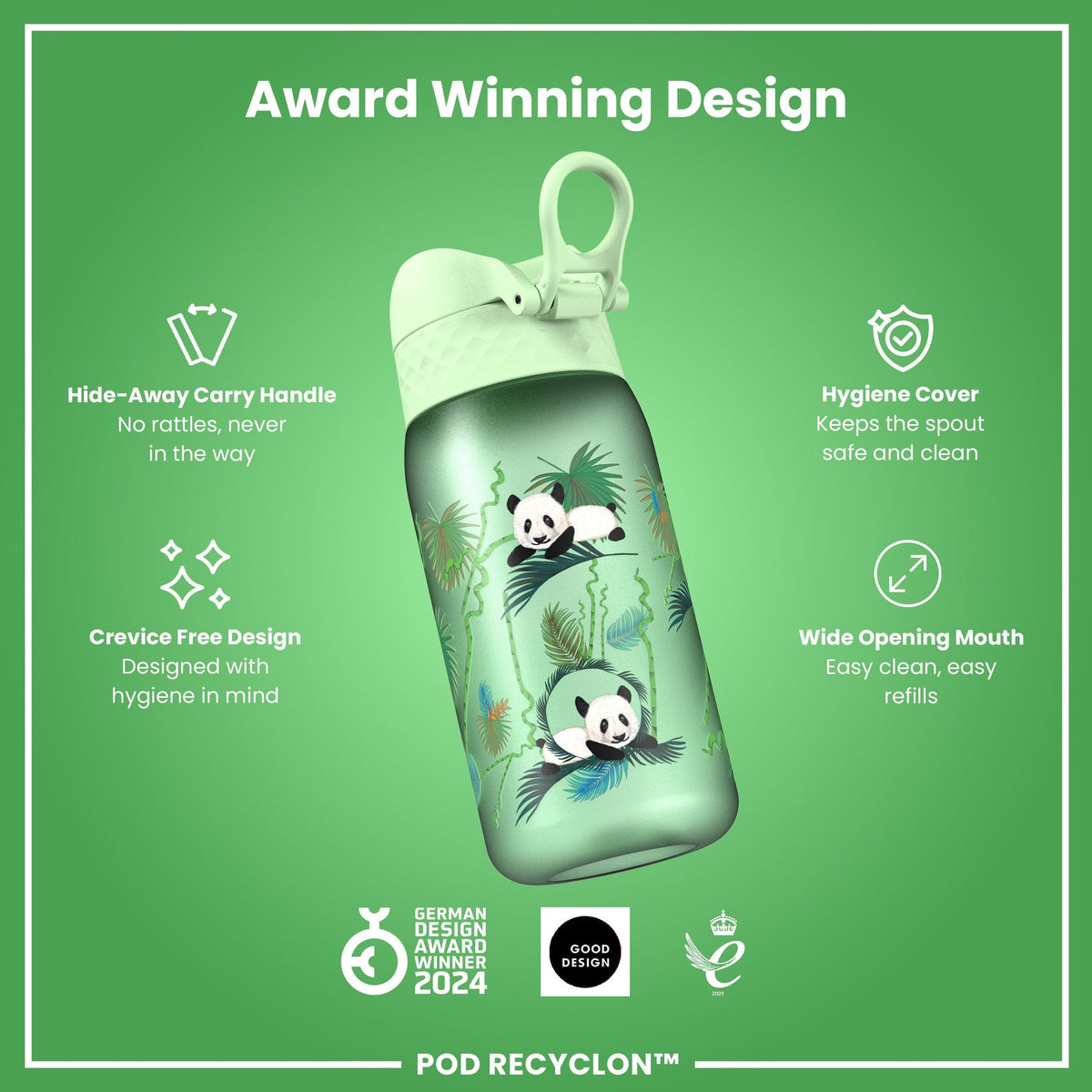 Leak Proof Kids' Water Bottle, Recyclon, Pandas, 12oz