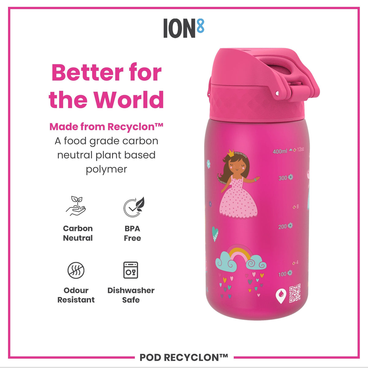 Leak Proof Kids Water Bottle, Recyclon, Princess, 12oz
