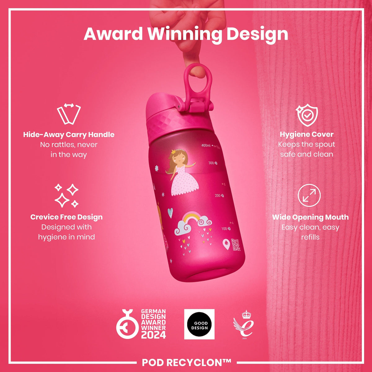 Leak Proof Kids Water Bottle, Recyclon, Princess, 12oz
