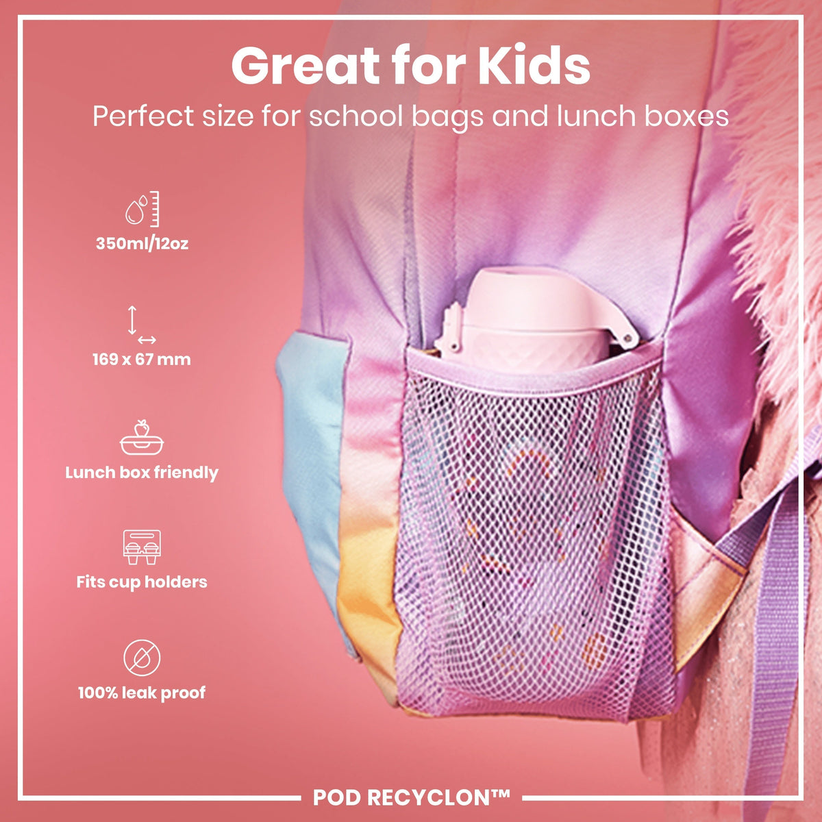 Leak Proof Kids Water Bottle, Recyclon, Unicorns, 12oz