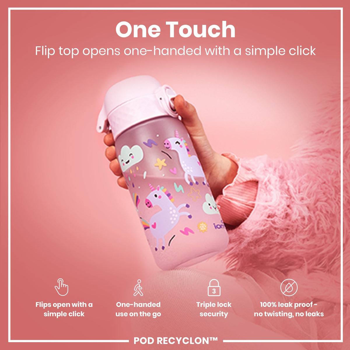 Leak Proof Kids Water Bottle, Recyclon, Unicorns, 12oz