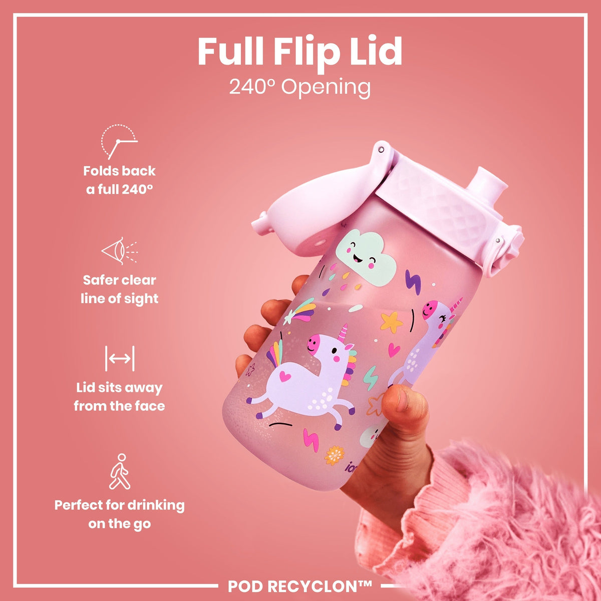 Leak Proof Kids Water Bottle, Recyclon, Unicorns, 12oz