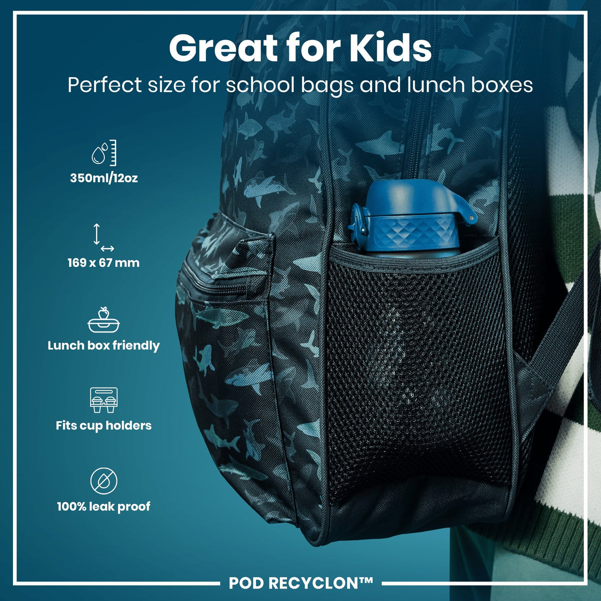 Leak Proof Kids Water Bottle, Recyclon, Space, 12oz