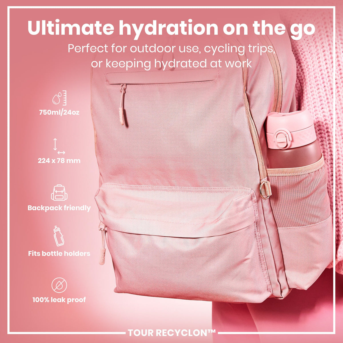 Bottle, Recyclon, Rose Quartz, 24oz