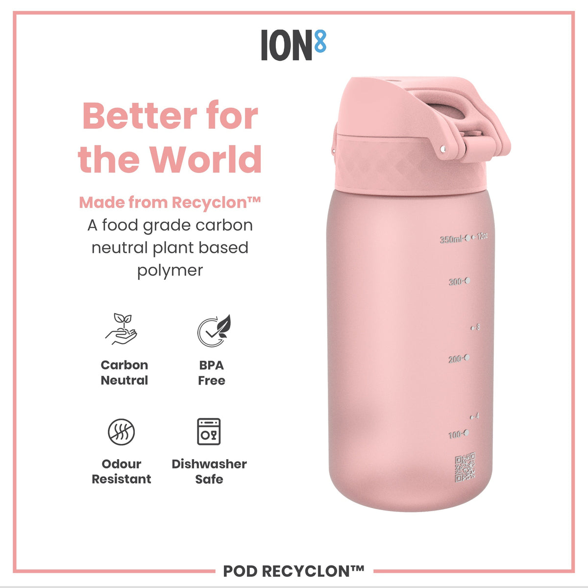 Leak Proof Kids Water Bottle, Recyclon, Rose Quartz, 12oz