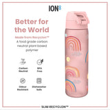Leak Proof Slim Water Bottle, Recyclon, Rainbows, 18oz