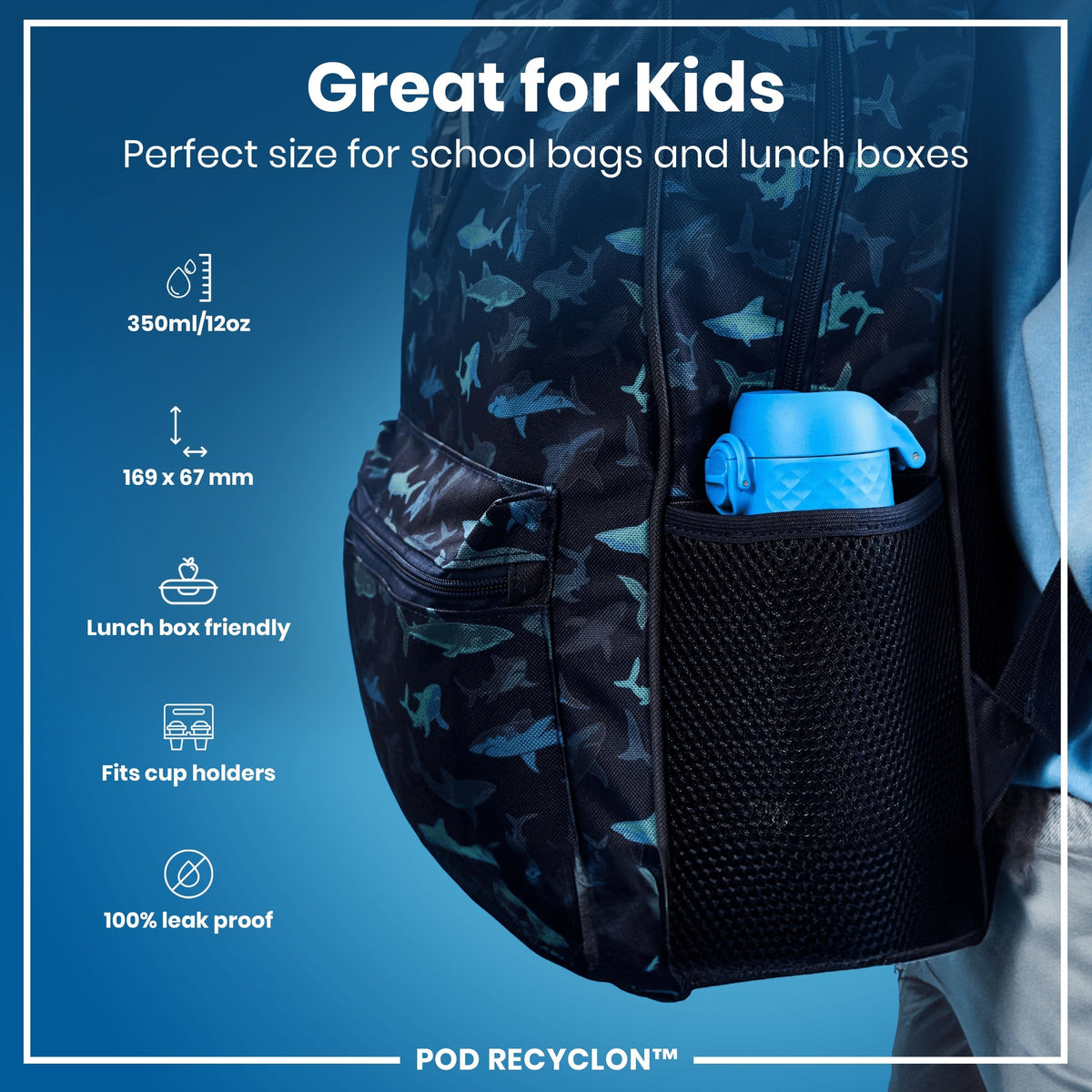 Leak Proof Kids Water Bottle, Recyclon, Blue, 12oz