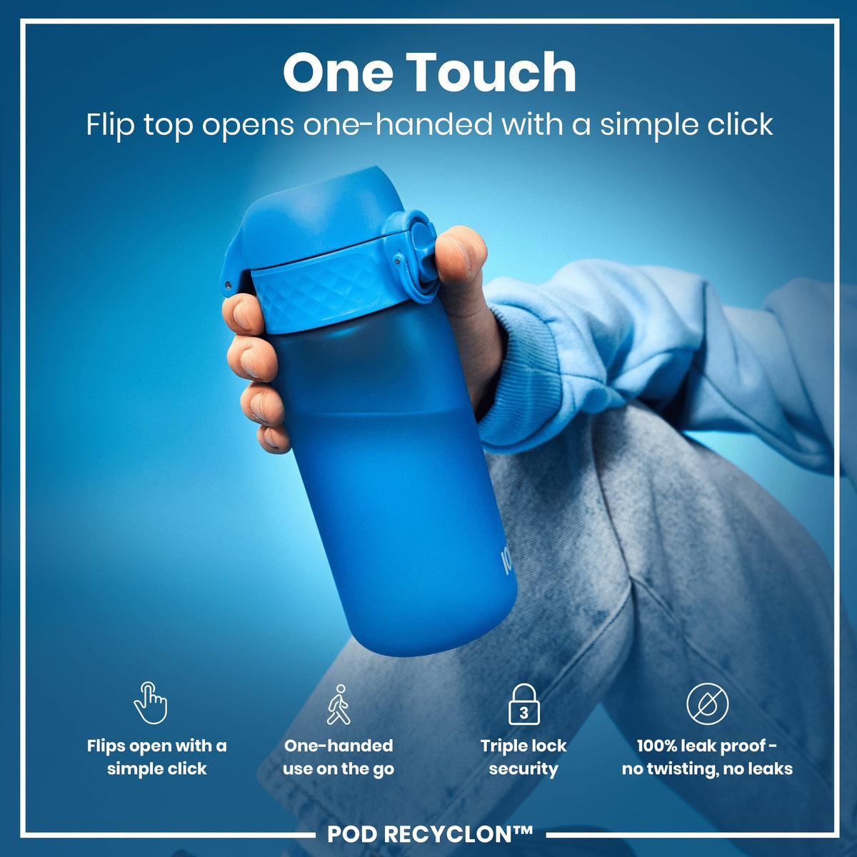 Leak Proof Kids Water Bottle, Recyclon, Blue, 12oz