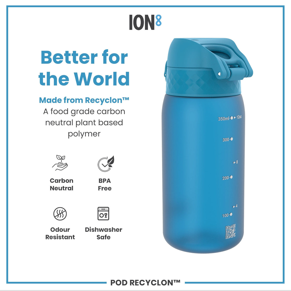 Leak Proof Kids Water Bottle, Recyclon, Blue, 12oz
