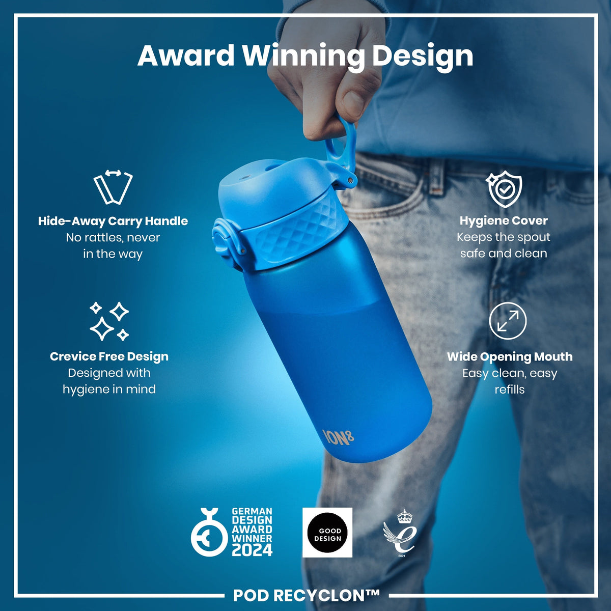 Leak Proof Kids Water Bottle, Recyclon, Blue, 12oz