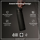 Leak Proof Slim Water Bottle, Recyclon, Black, 18oz