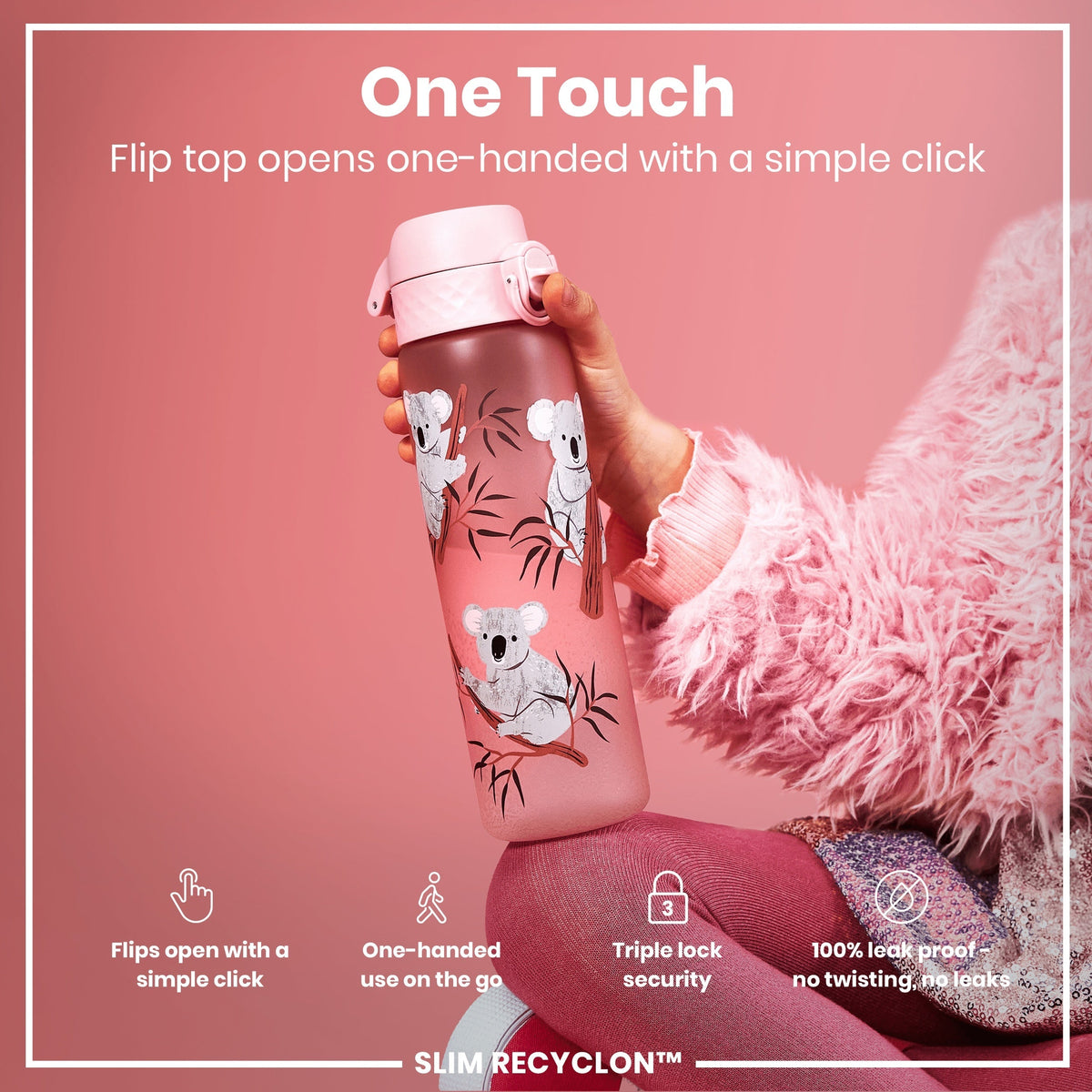 Leak Proof Slim Water Bottle, Recyclon, Koala, 18oz