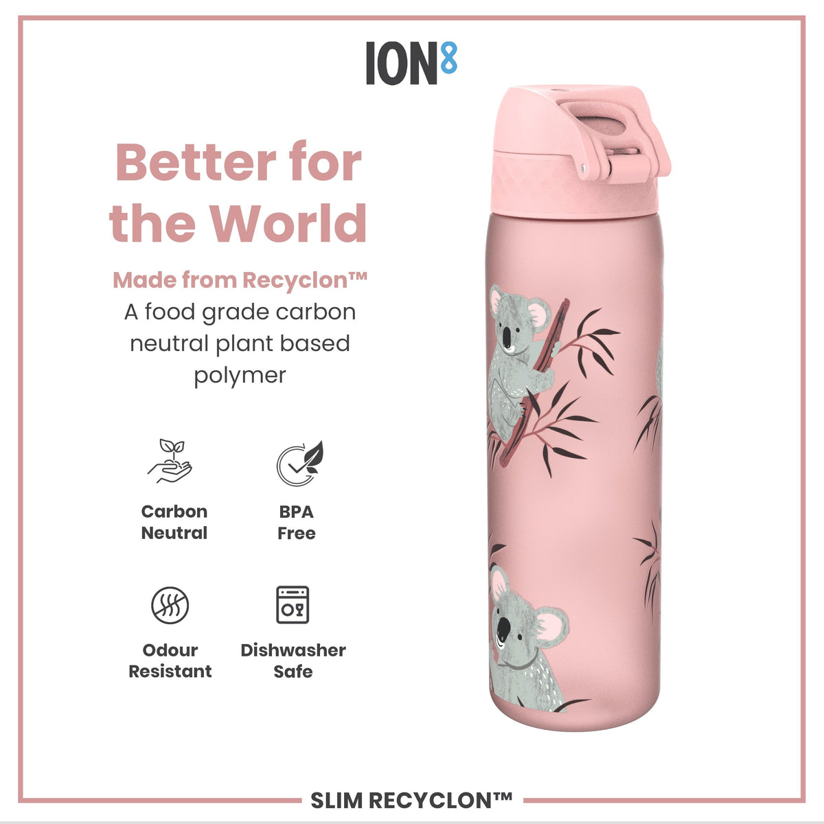 Leak Proof Slim Water Bottle, Recyclon, Koala, 18oz