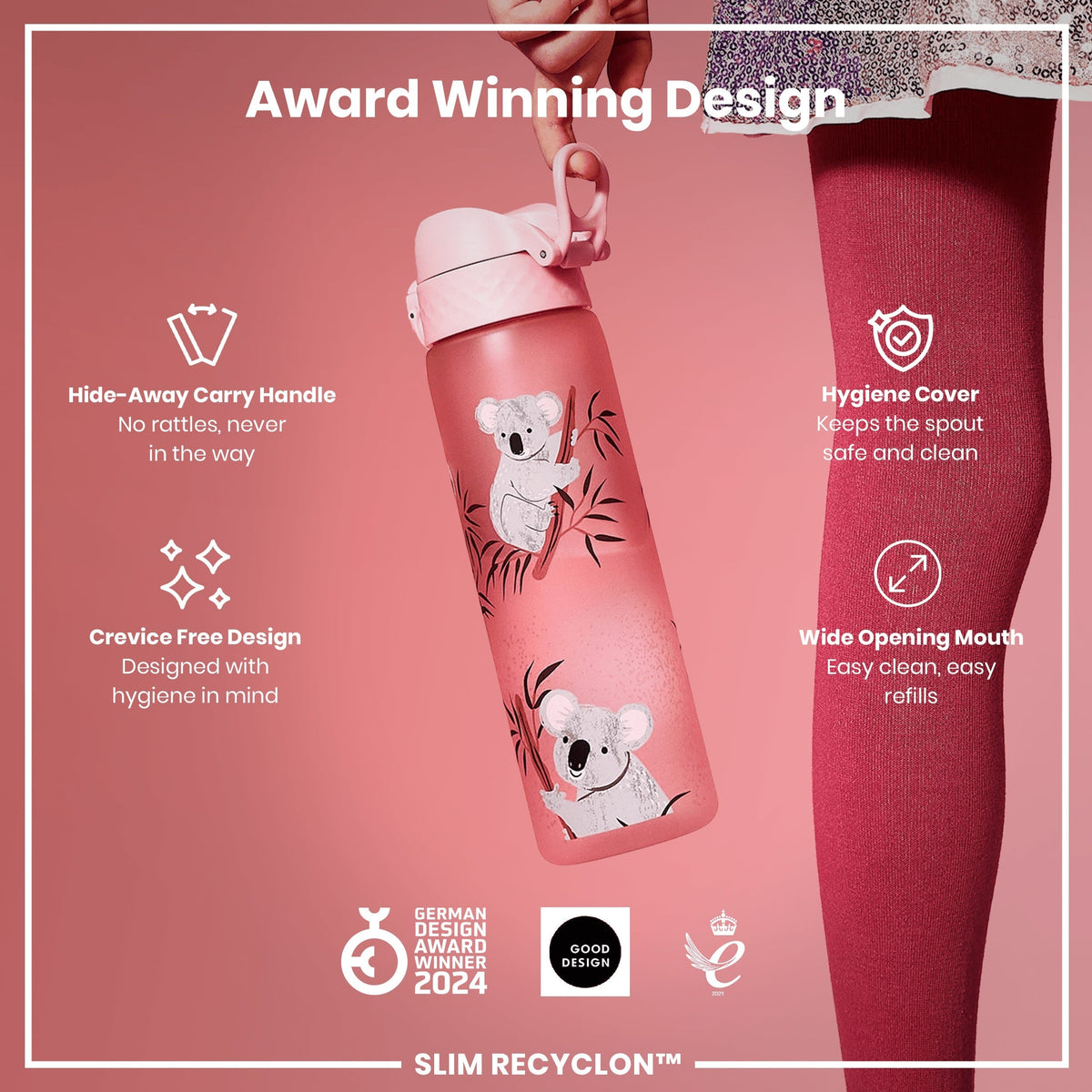 Leak Proof Slim Water Bottle, Recyclon, Koala, 18oz