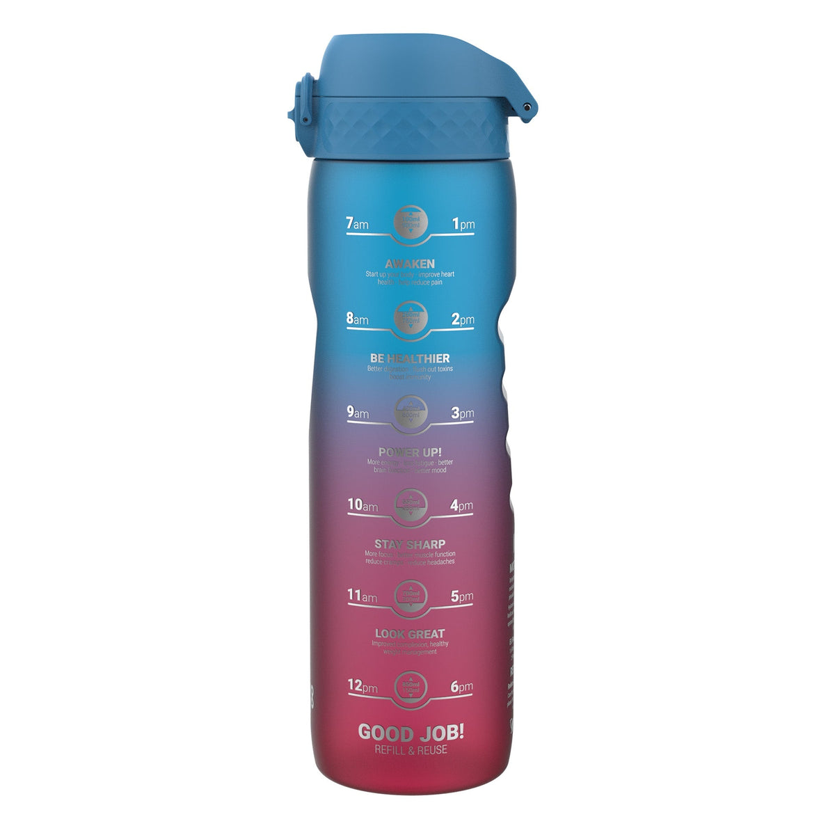 Leak Proof Water Bottle with Times to Drink, Recyclon, Blue & Pink, 34oz
