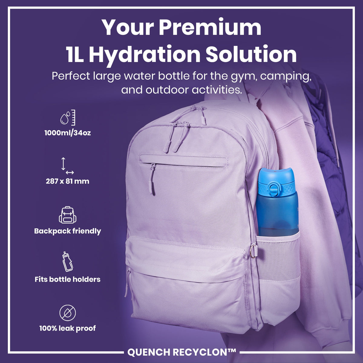 Leak Proof Water Bottle with Times to Drink, Recyclon, Blue & Pink, 34oz