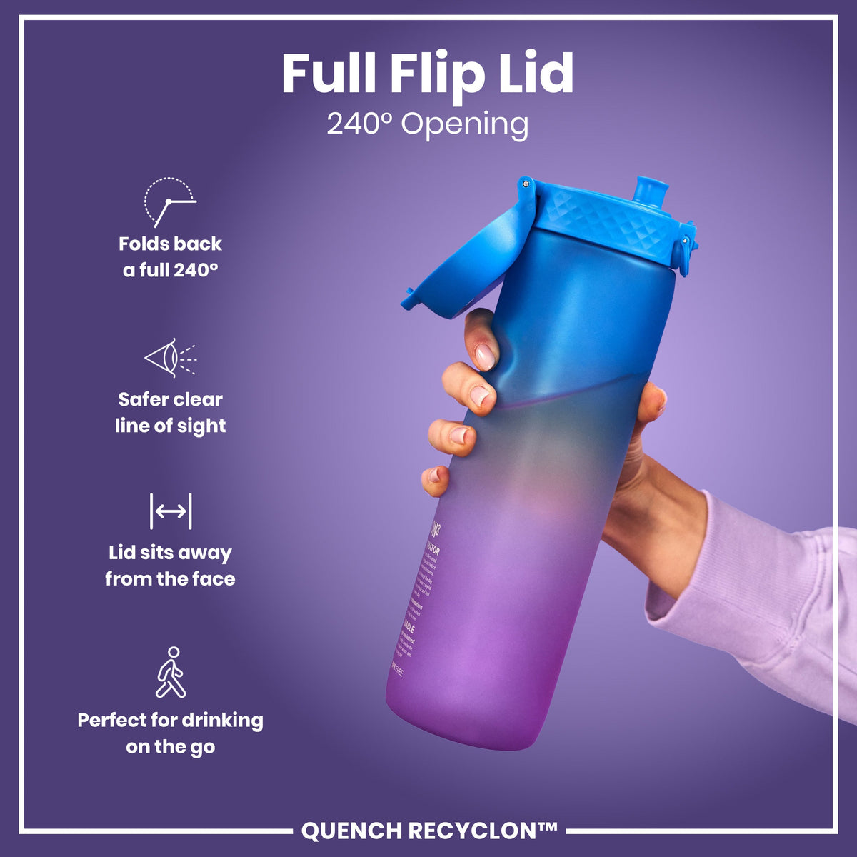 Leak Proof Water Bottle with Times to Drink, Recyclon, Blue & Pink, 34oz