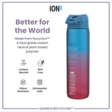 Leak Proof Water Bottle with Times to Drink, Recyclon, Blue & Pink, 34oz