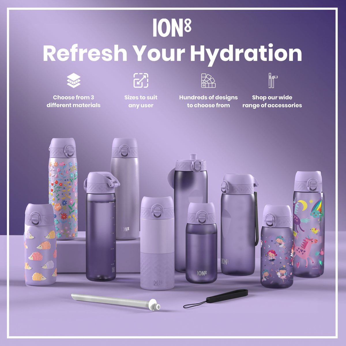 Leak Proof Water Bottle with Times to Drink, Recyclon, Blue & Pink, 34oz
