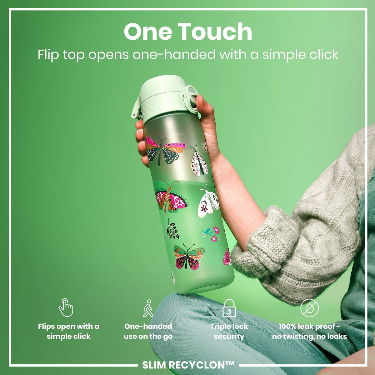 Leak Proof Slim Water Bottle, Recyclon, Wild Butterfly, 18oz