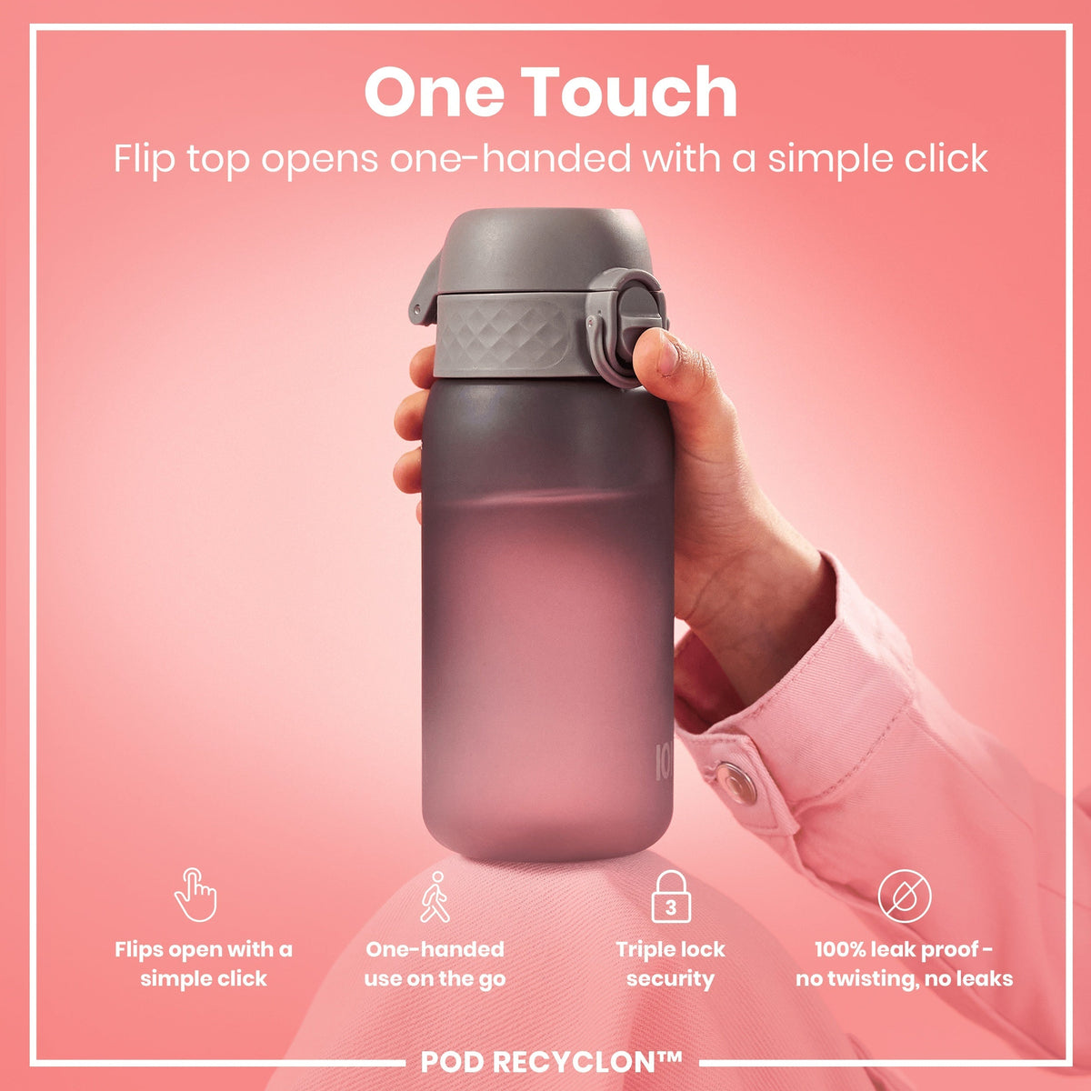 Leak Proof Kids Water Bottle, Recyclon, Gray, 12oz