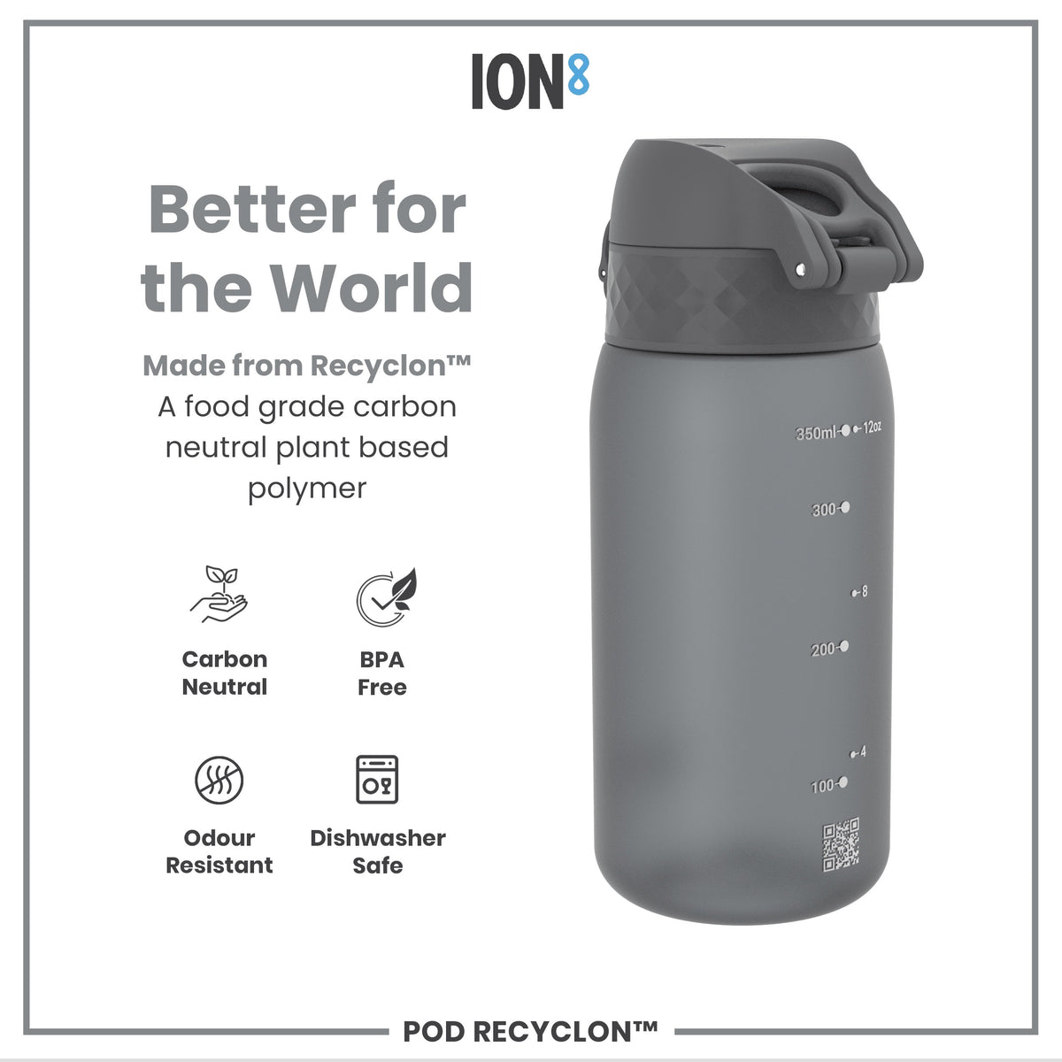 Leak Proof Kids Water Bottle, Recyclon, Gray, 12oz