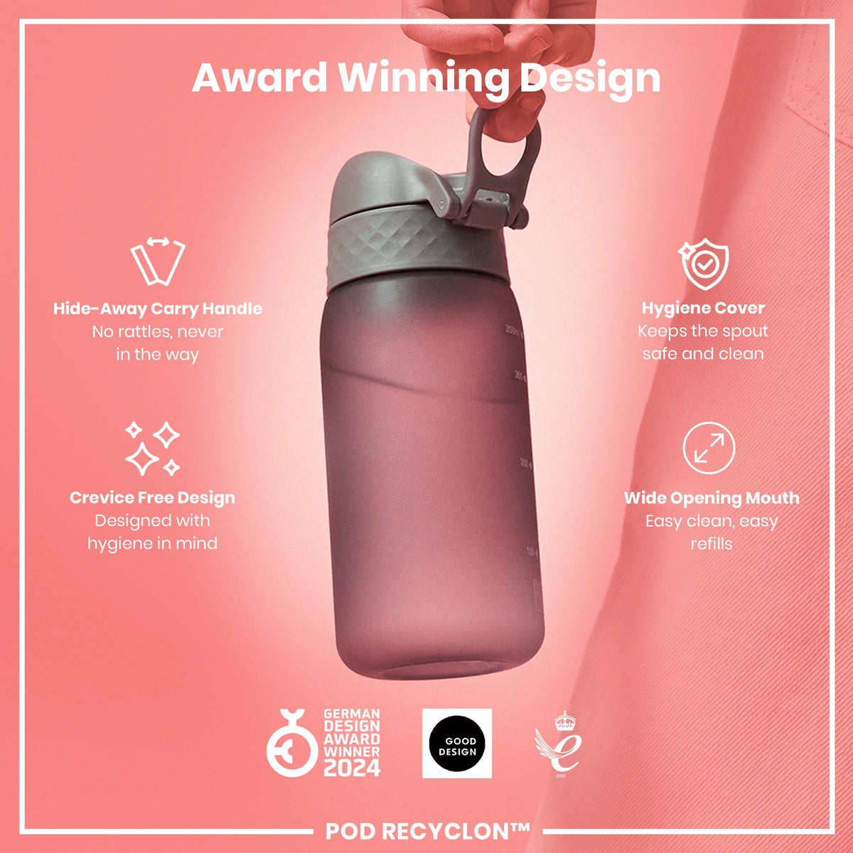 Leak Proof Kids Water Bottle, Recyclon, Gray, 12oz