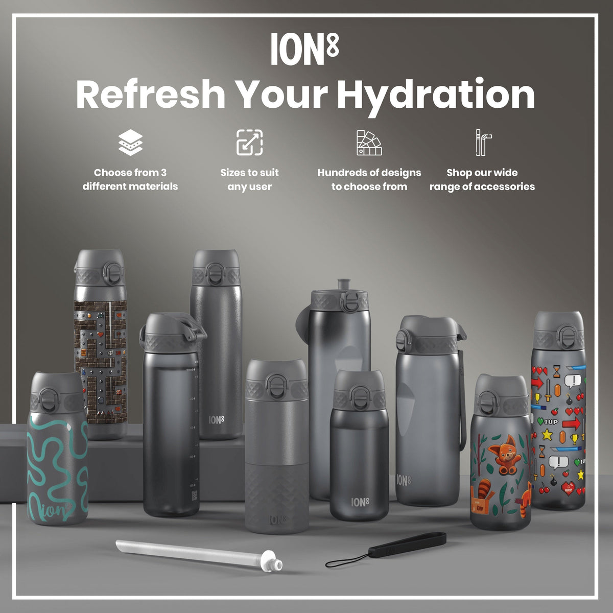 Leak Proof Kids Water Bottle, Recyclon, Gray, 12oz