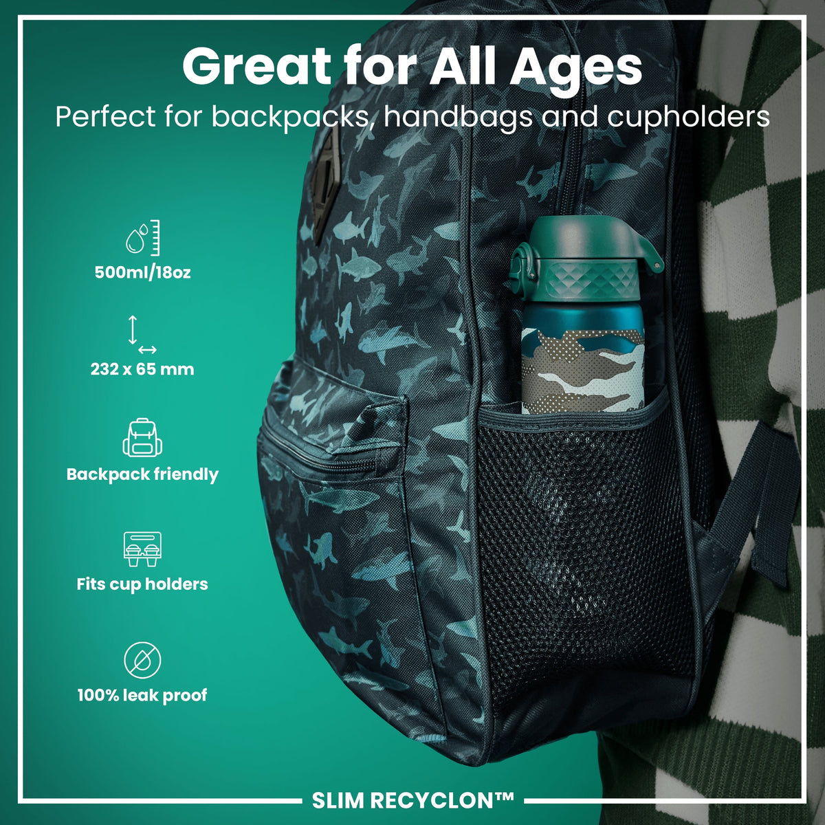 Leak Proof Slim Water Bottle, Recyclon, Camouflage, 18oz