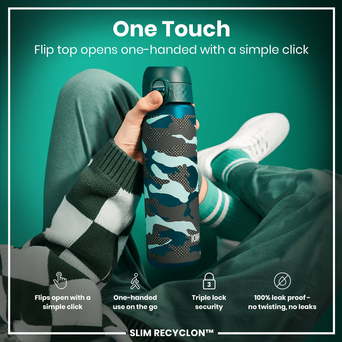 Leak Proof Slim Water Bottle, Recyclon, Camouflage, 18oz