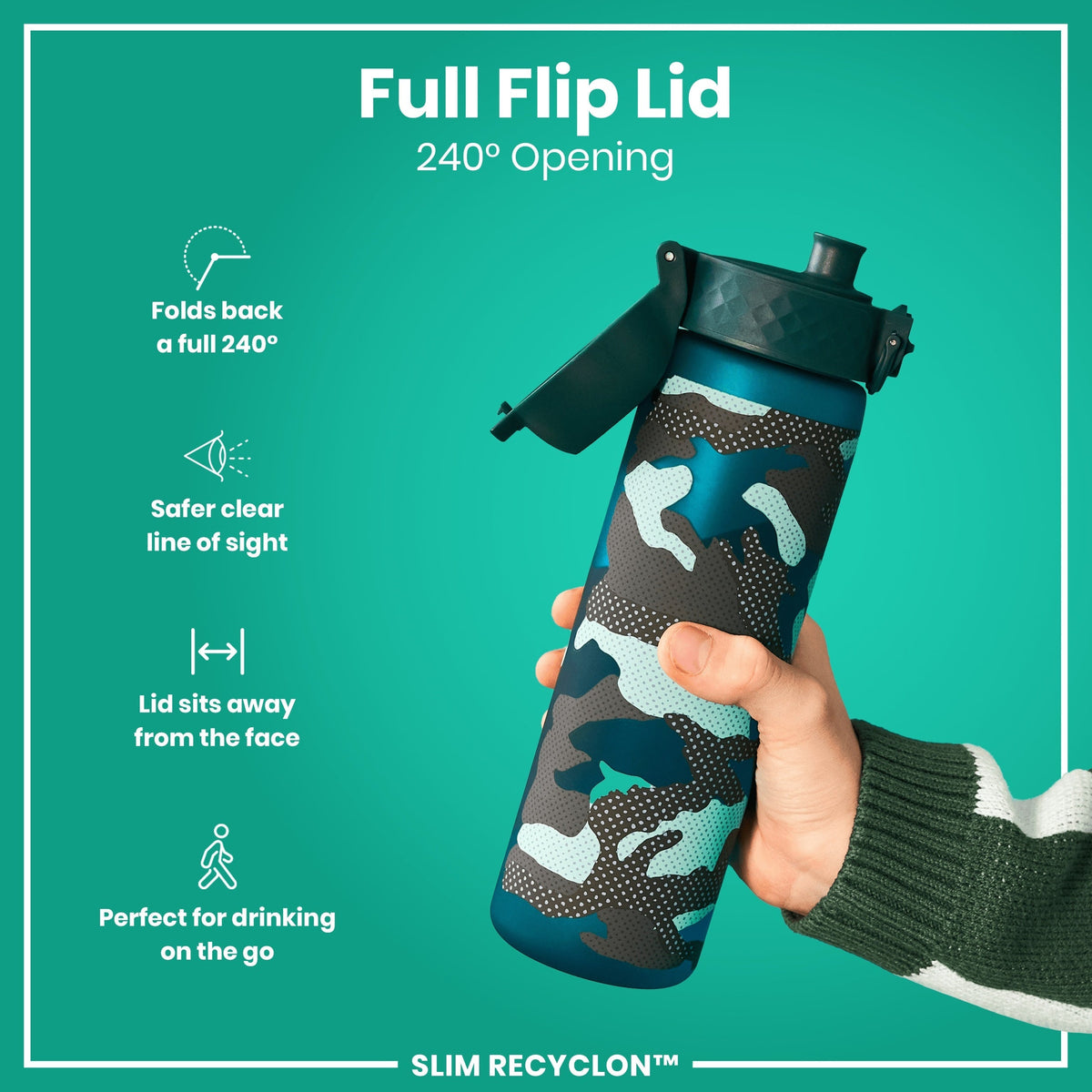 Leak Proof Slim Water Bottle, Recyclon, Camouflage, 18oz