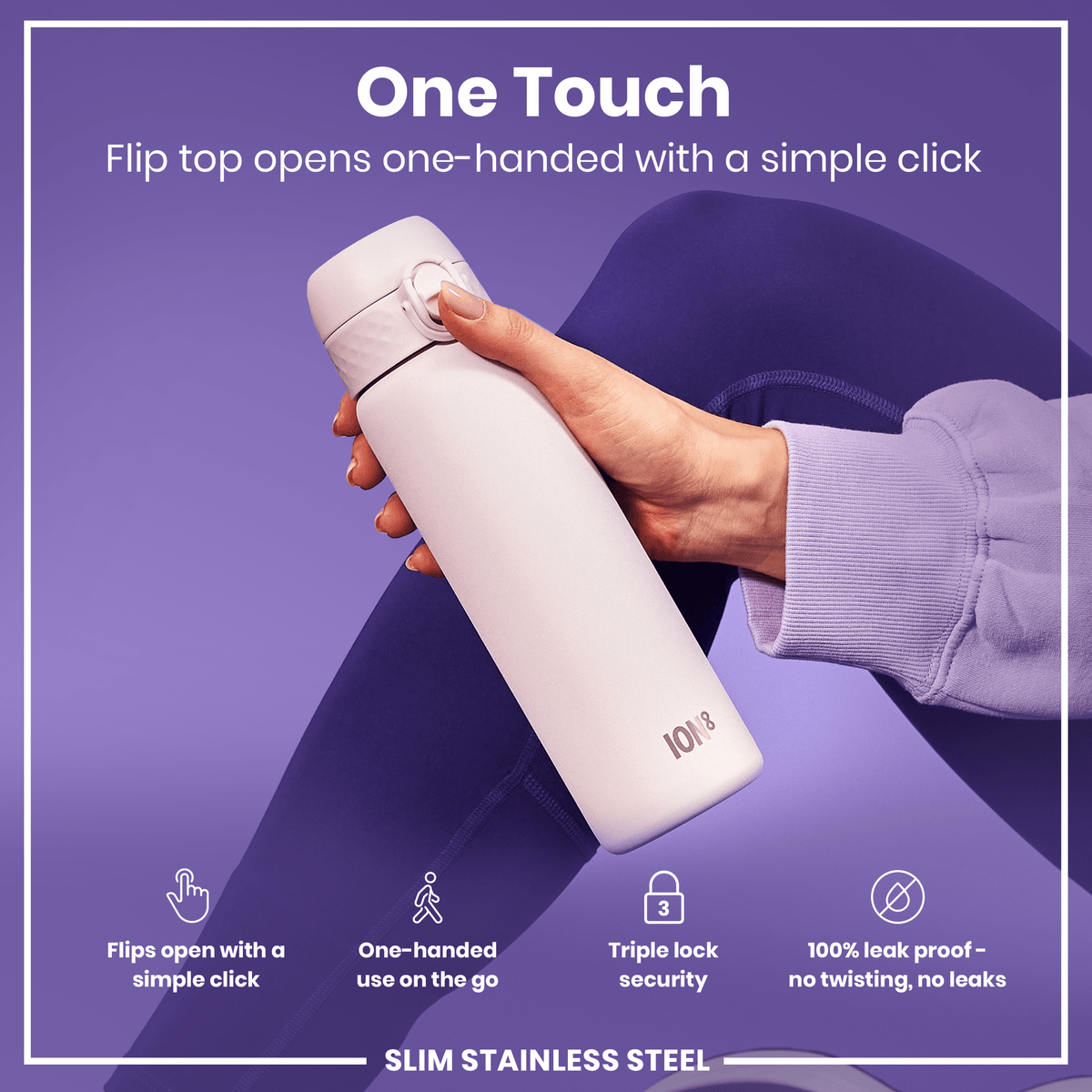 Leak Proof Slim Water Bottle, Stainless Steel, Lilac Dusk, 20oz