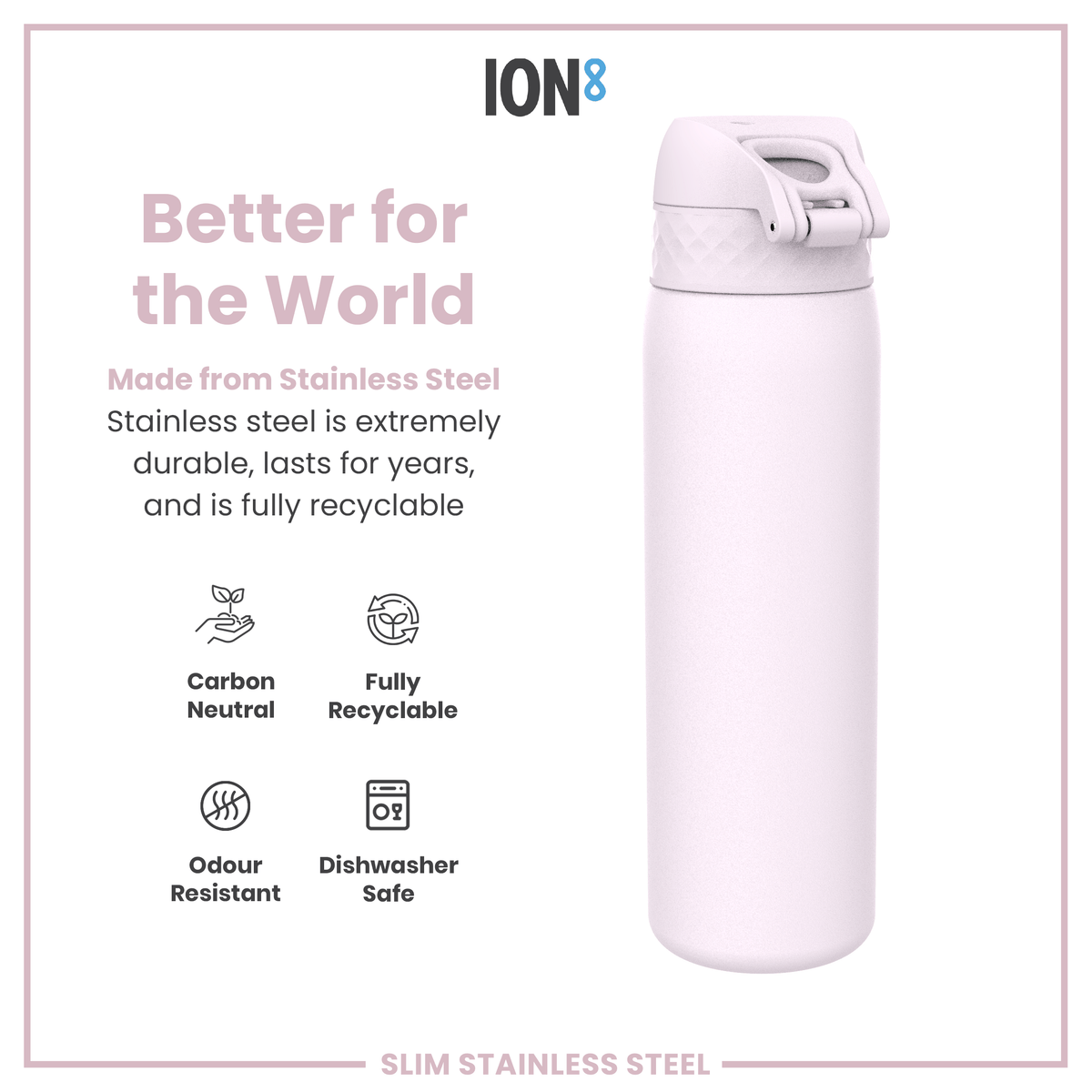 Leak Proof Slim Water Bottle, Stainless Steel, Lilac Dusk, 20oz