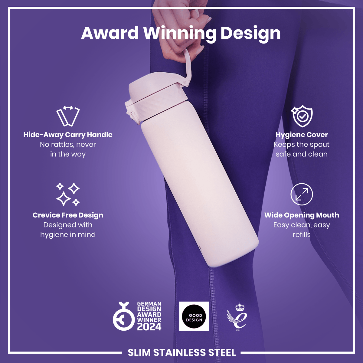 Leak Proof Slim Water Bottle, Stainless Steel, Lilac Dusk, 20oz