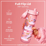 Leak Proof Slim Water Bottle, Recyclon, Unicorn Rainbows, 18oz