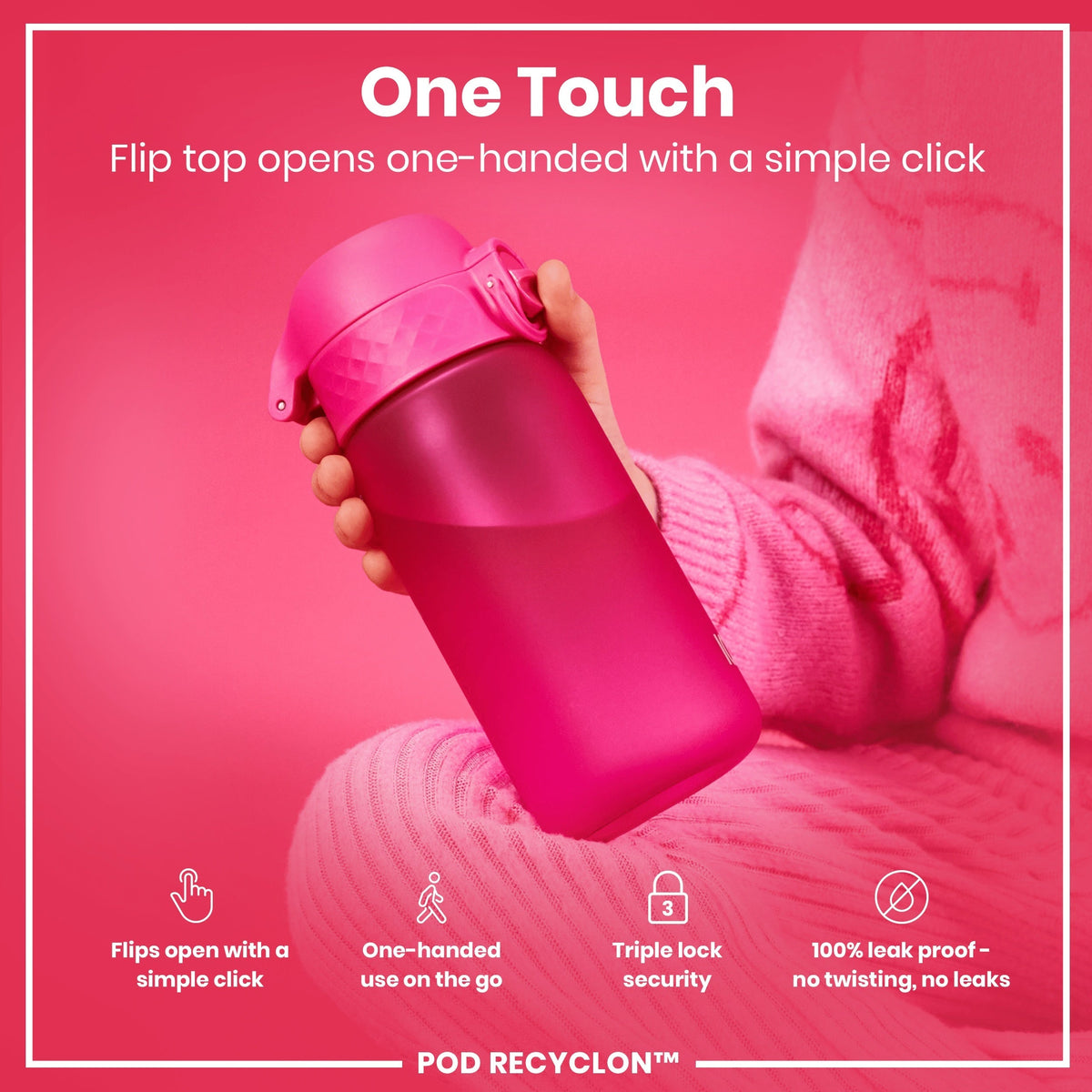Leak Proof Kids Water Bottle, Recyclon, Pink, 12oz