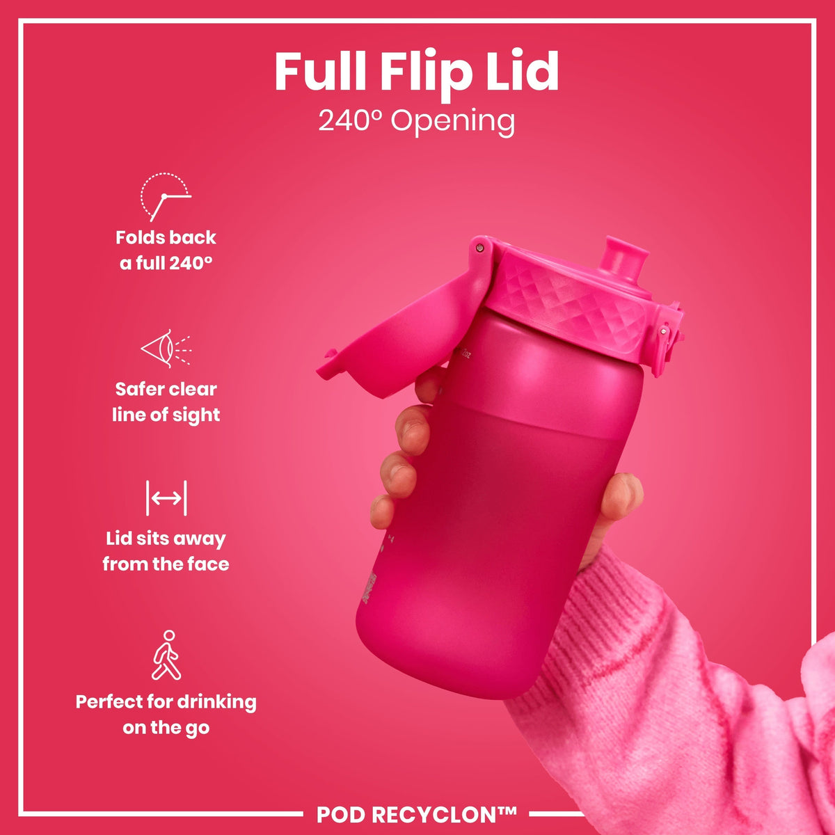 Leak Proof Kids Water Bottle, Recyclon, Pink, 12oz