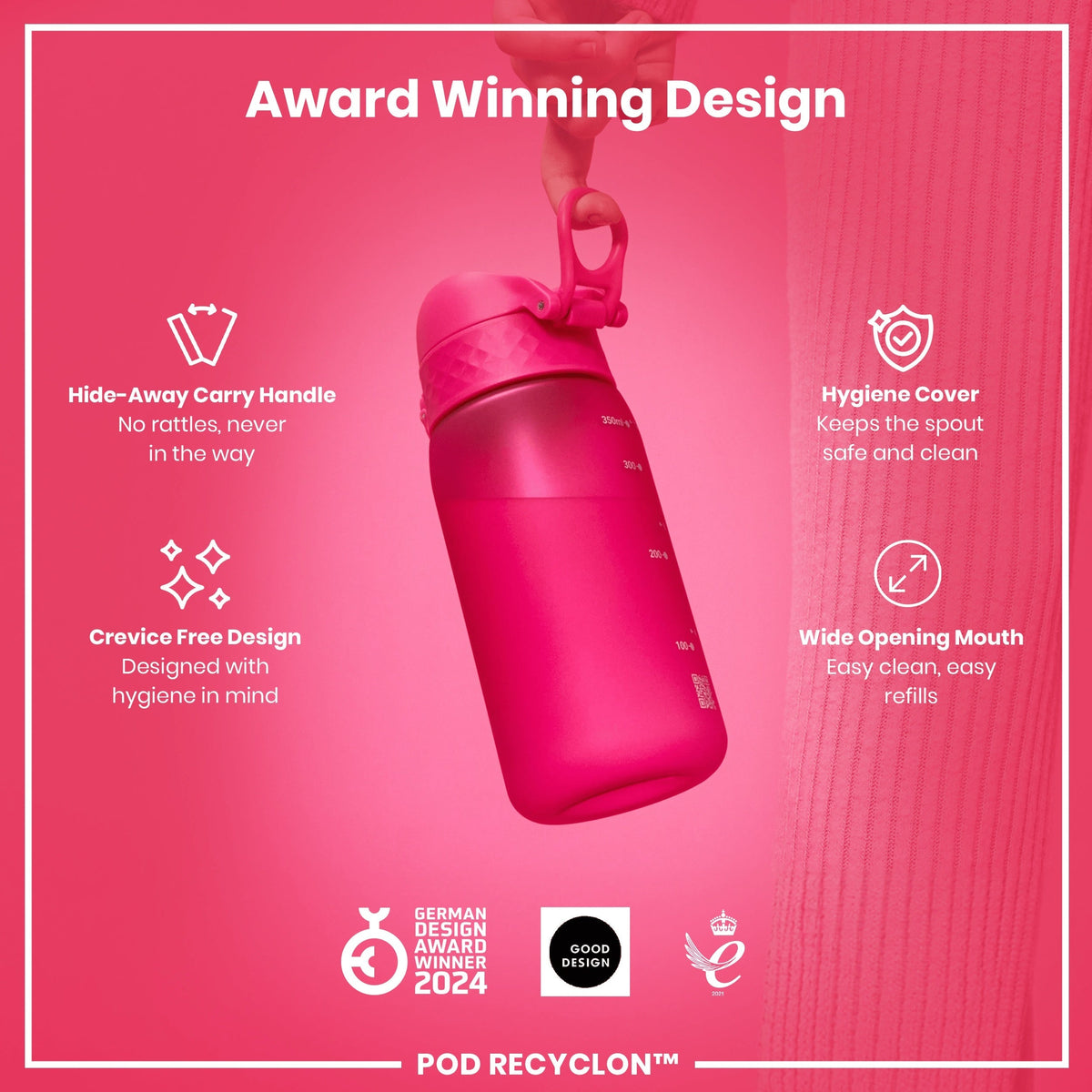 Leak Proof Kids Water Bottle, Recyclon, Pink, 12oz