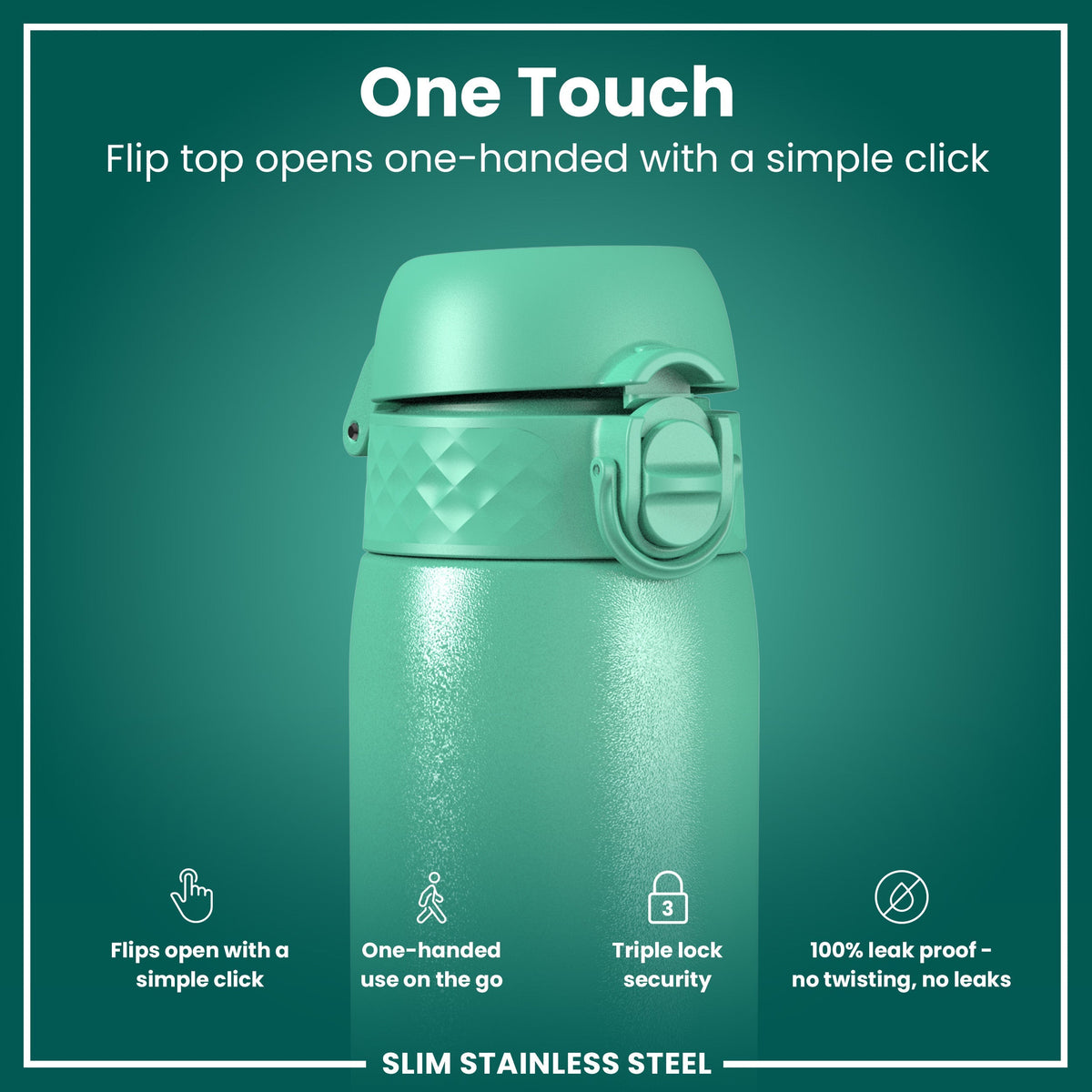 Leak Proof Slim Water Bottle, Stainless Steel, Teal, 20oz
