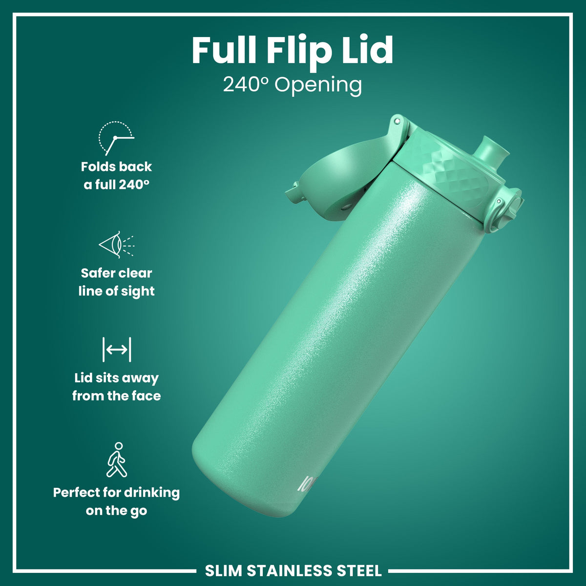 Leak Proof Slim Water Bottle, Stainless Steel, Teal, 20oz