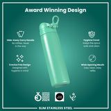 Leak Proof Slim Water Bottle, Stainless Steel, Teal, 20oz