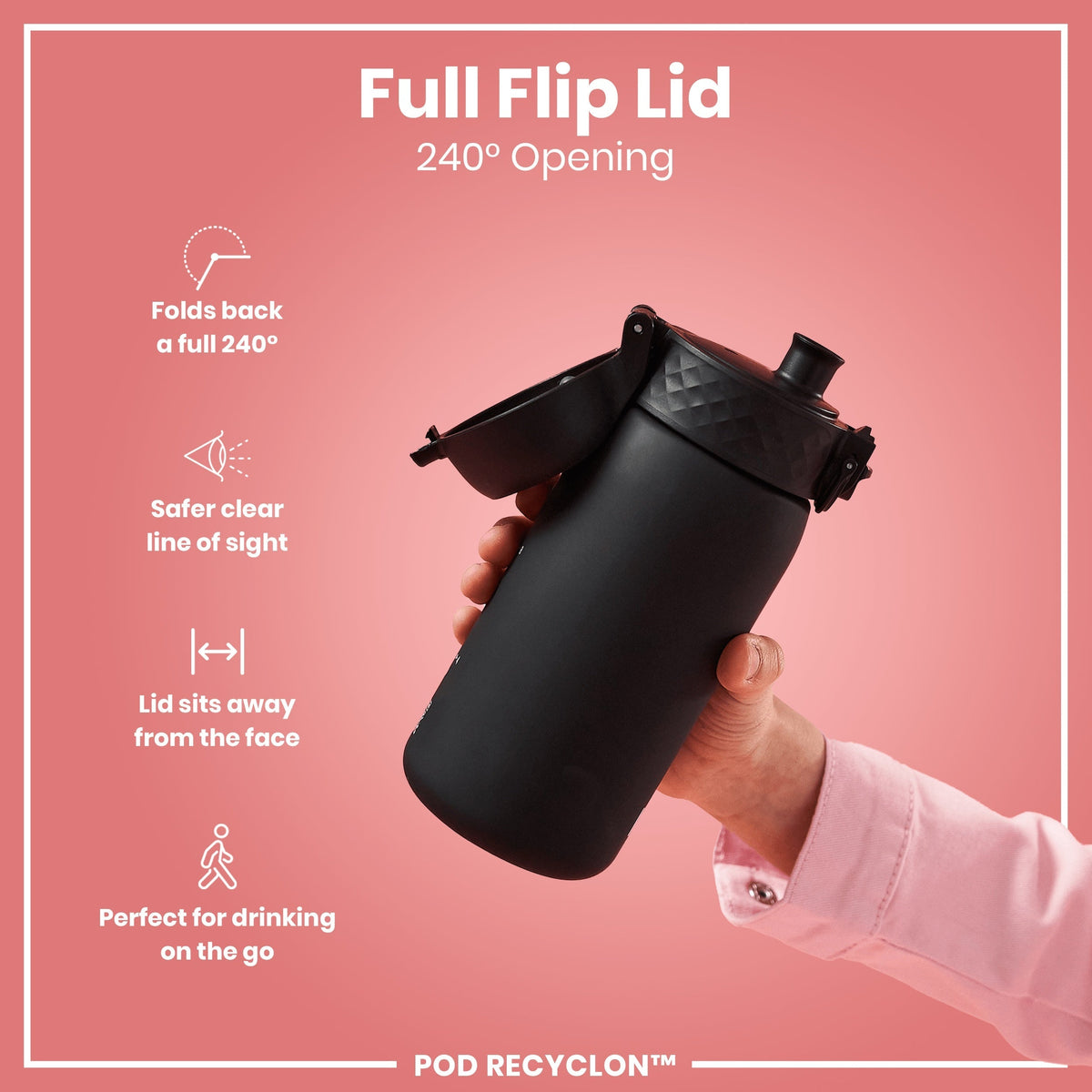 Leak Proof Kids Water Bottle, Recyclon, Black, 12oz