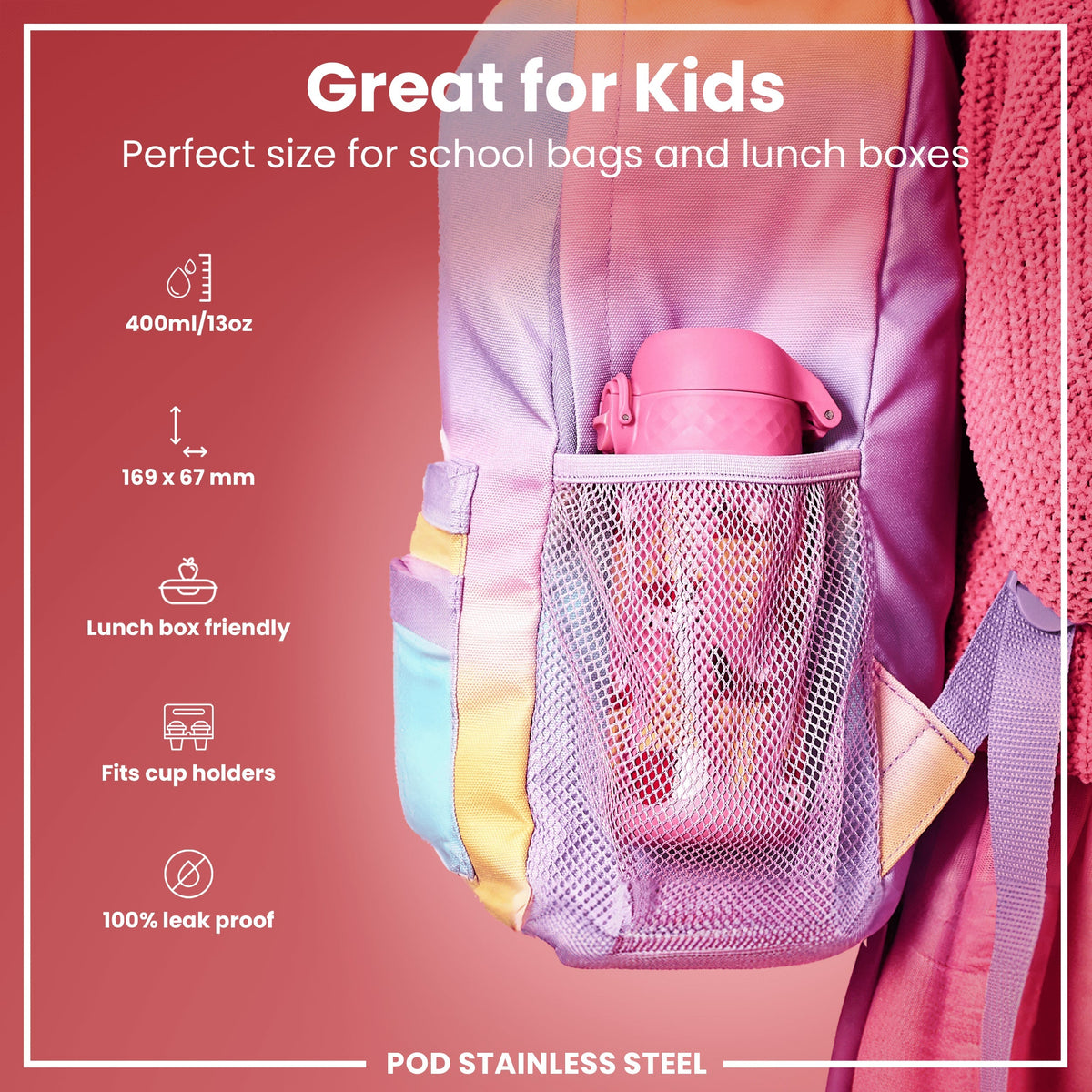 Leak Proof Kids Water Bottle, Stainless Steel, Ice Creams, 13oz