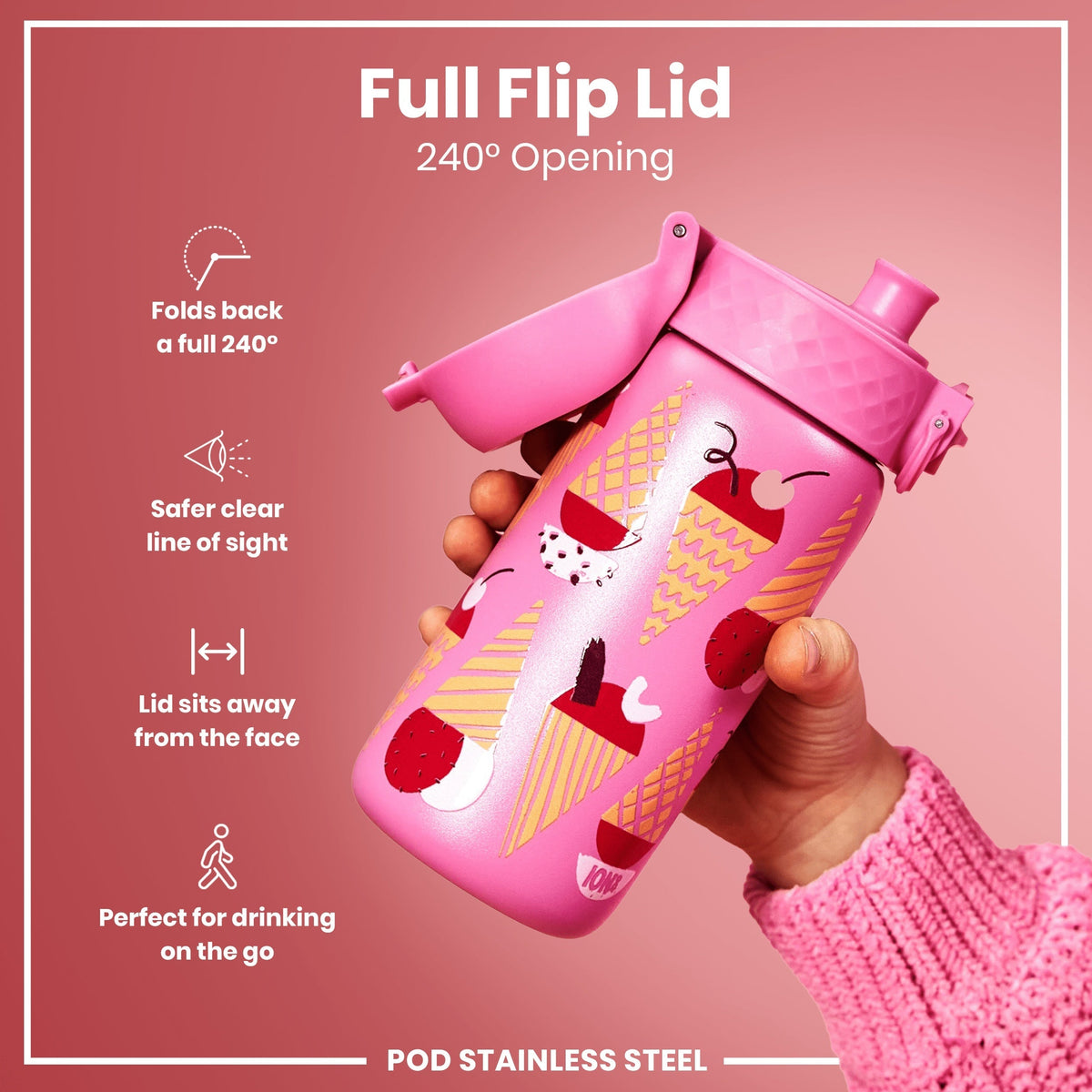 Leak Proof Kids Water Bottle, Stainless Steel, Ice Creams, 13oz