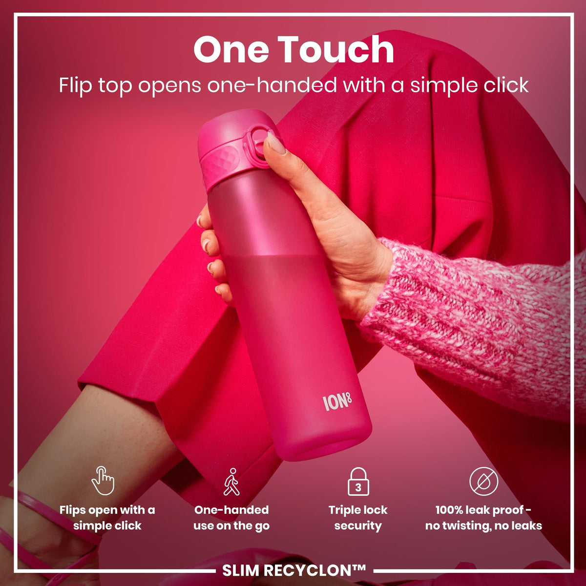 Leak Proof Slim Water Bottle, Recyclon, Pink, 18oz
