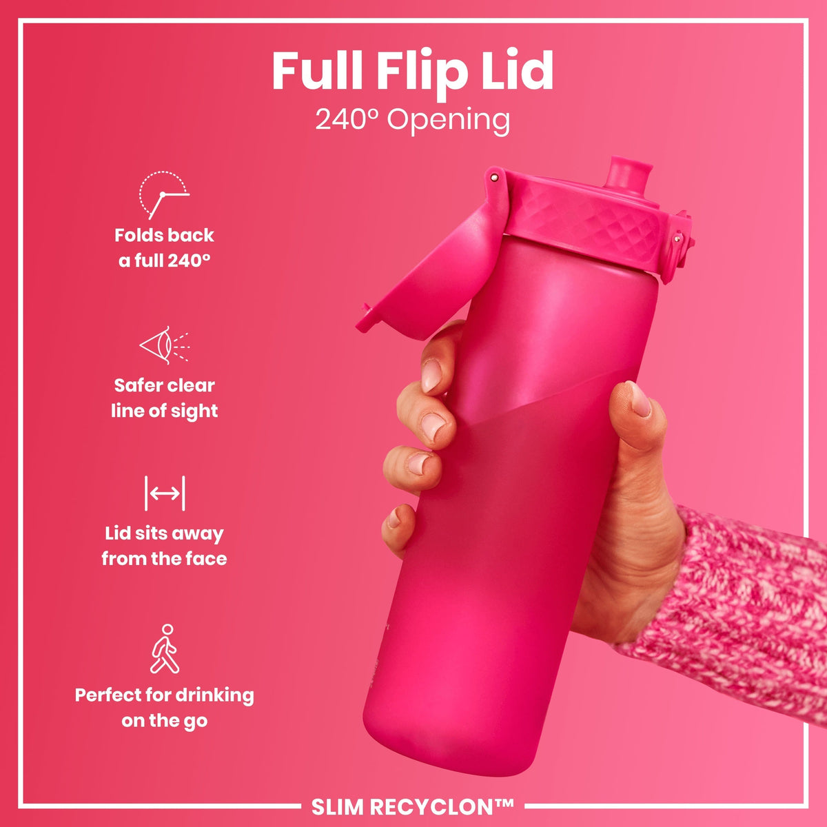 Leak Proof Slim Water Bottle, Recyclon, Pink, 18oz